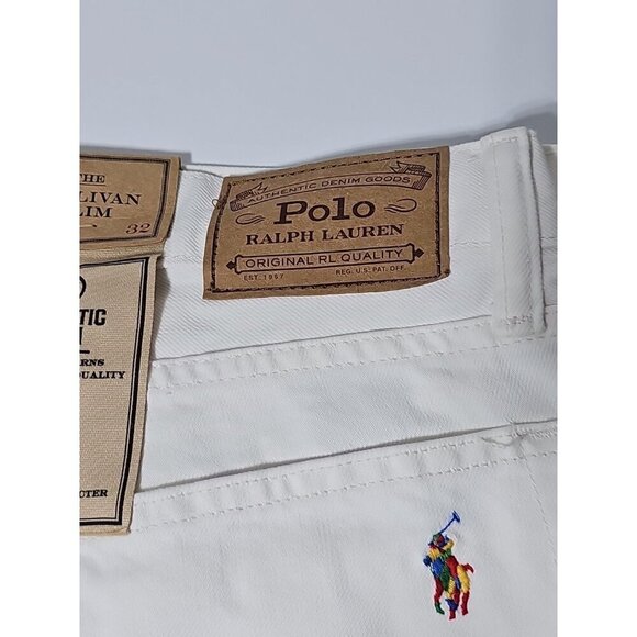 Polo Ralph Lauren 35x32 White The Sullivan Slim All Over Pony Denim Jeans NWT - Picture 4 of 13
